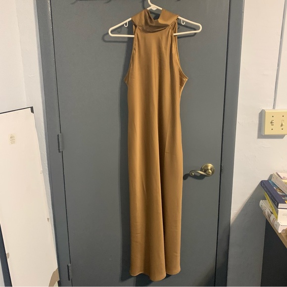 Banana Republic Bronze/Tan Halter Satin Maxi Dress. Size XS - Picture 2 of 9
